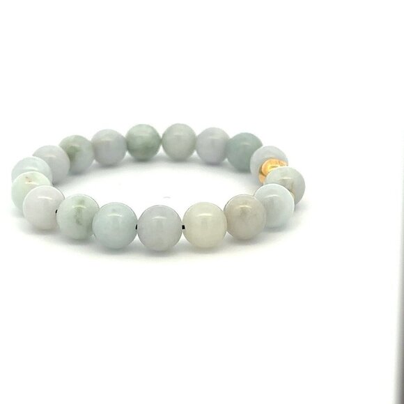 18K Gold Money Bag Lucky Charm Beads Bracelet Gemstones Burmese Jade 8mm - Picture 6 of 9